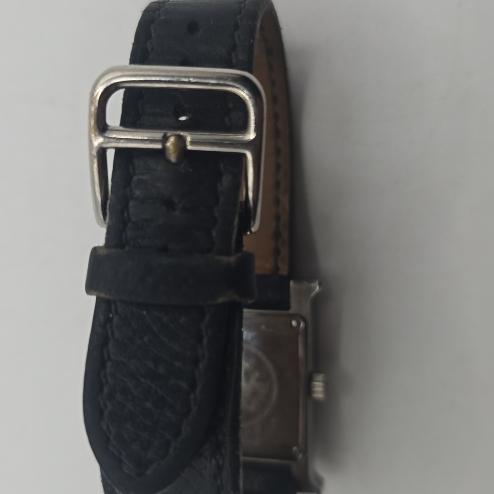 Hermes Black Leather Strap Silver-Tone Case Watch - Picture 12 of 14